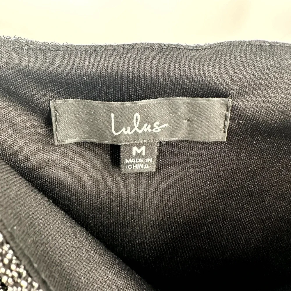 Lulu's Sparkly Mini Dress Womens Medium Black Silver Side Zipper Spaghetti Strap